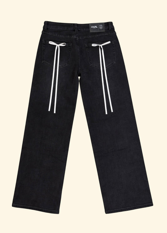 PANTALONI JEANS NERI - FIOCCHI BIANCHI