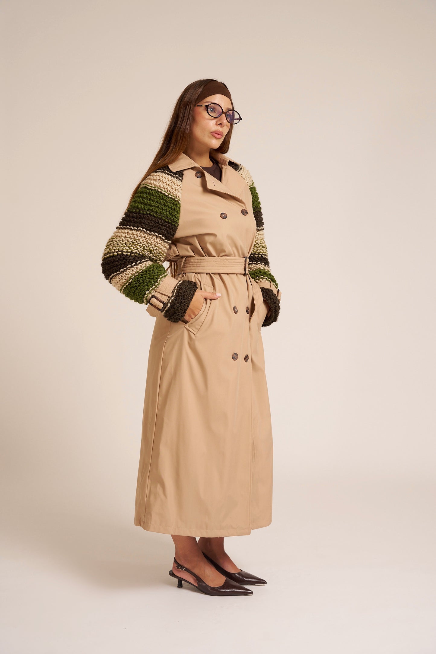 TRENCH CAMMELLO MANICHE MAGLIERIA