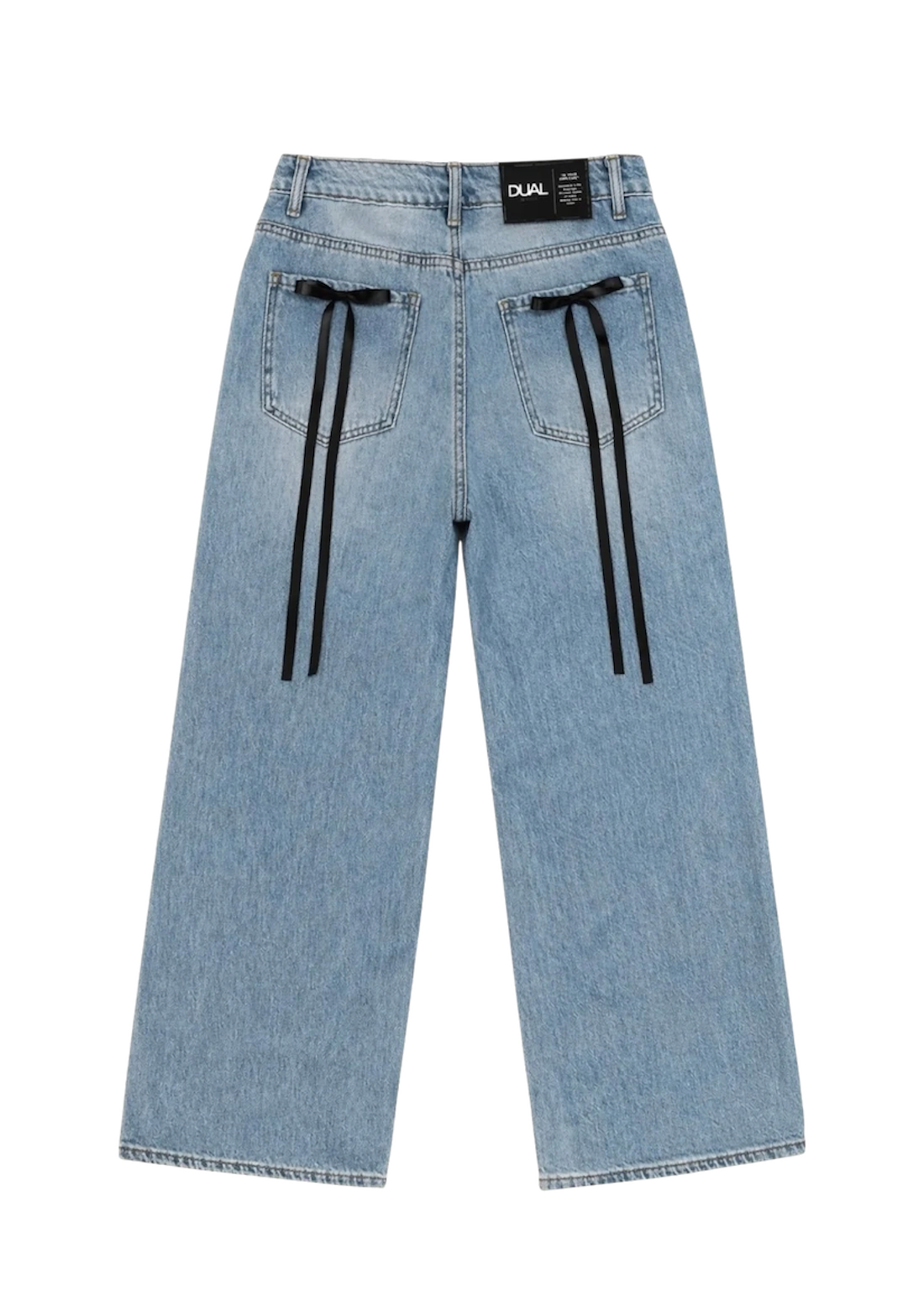 PANTALONI JEANS CON FIOCCHI NERI