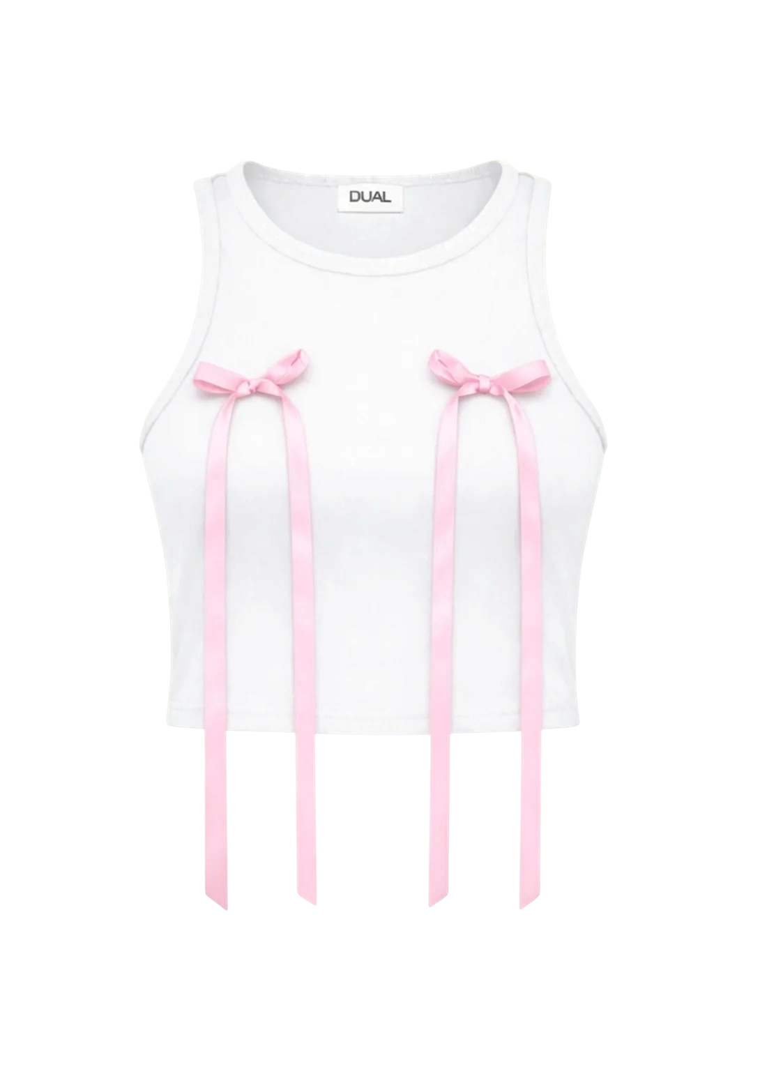 TOP CANOTTA BIANCA CON FIOCCHI ROSA