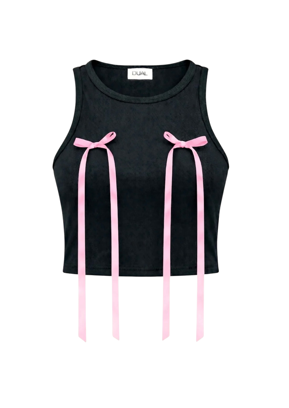 TOP CANOTTA NERA CON FIOCCHI ROSA