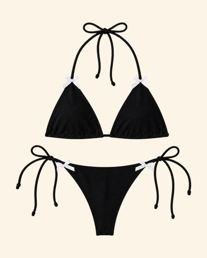 BIKINI NERO FIOCCHI BIANCHI DAVANTI
