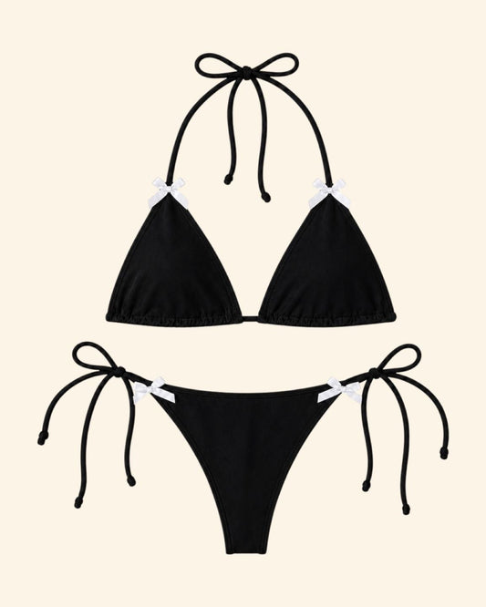 BIKINI NERO FIOCCHI BIANCHI DAVANTI