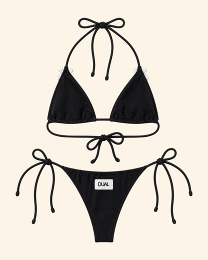 BIKINI NERO FIOCCHI BIANCHI DIETRO