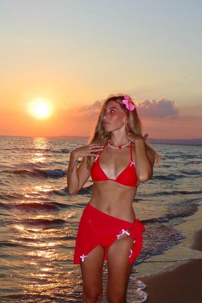 COSTUME ROSSO  BIKINI CON FIOCCHI ROSA.02