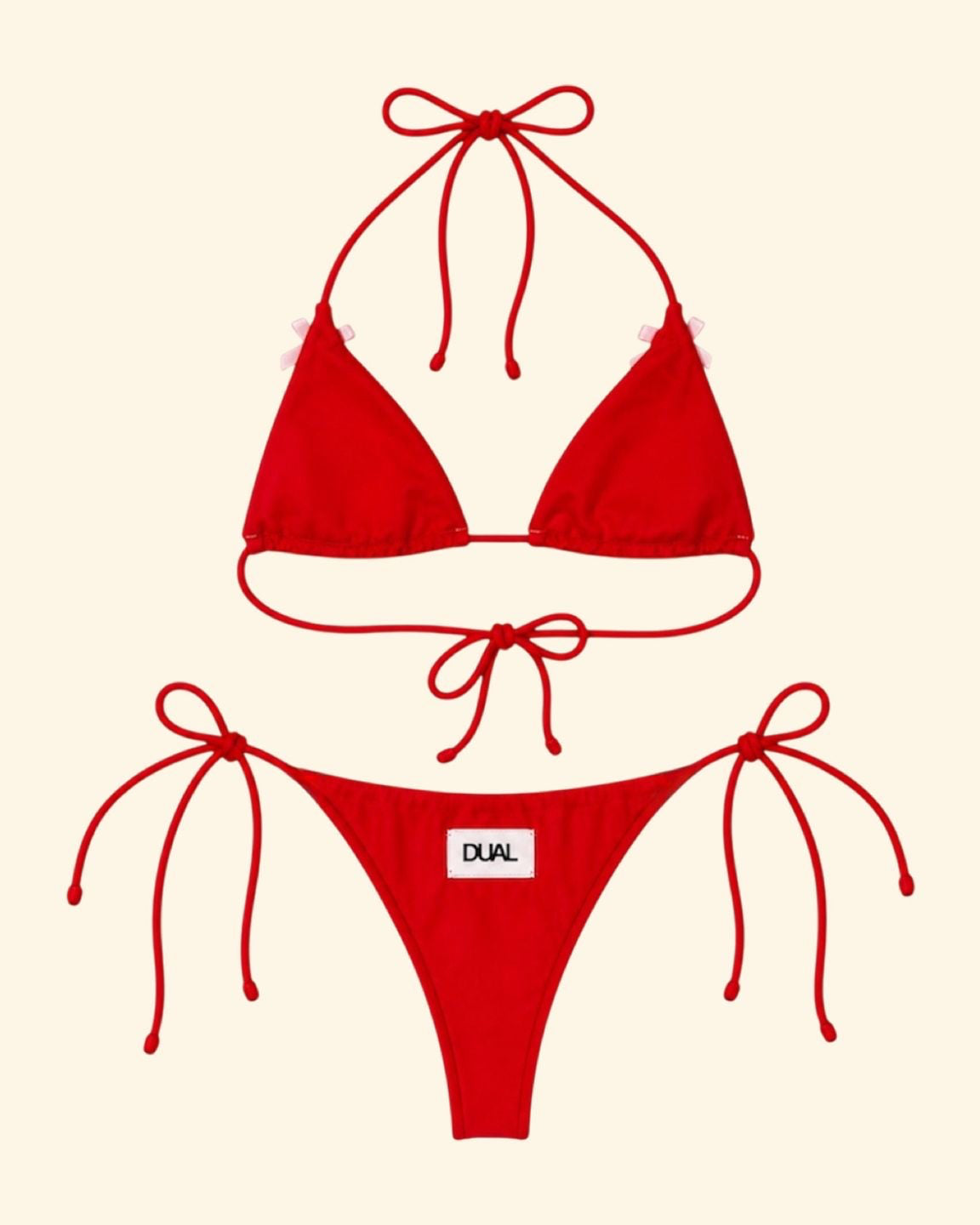 COSTUME ROSSO  BIKINI CON FIOCCHI ROSA DIETRO