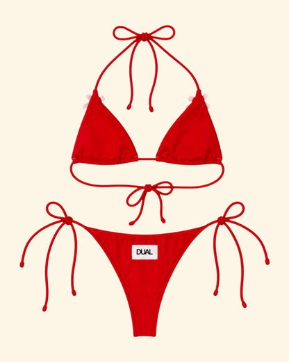 COSTUME ROSSO  BIKINI CON FIOCCHI ROSA DIETRO