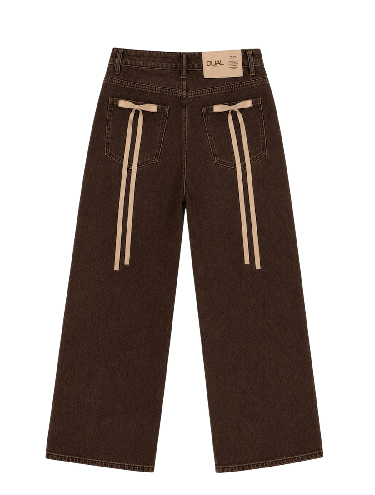 PANTALONI JEANS MARRONI CON FIOCCHI BEIGE