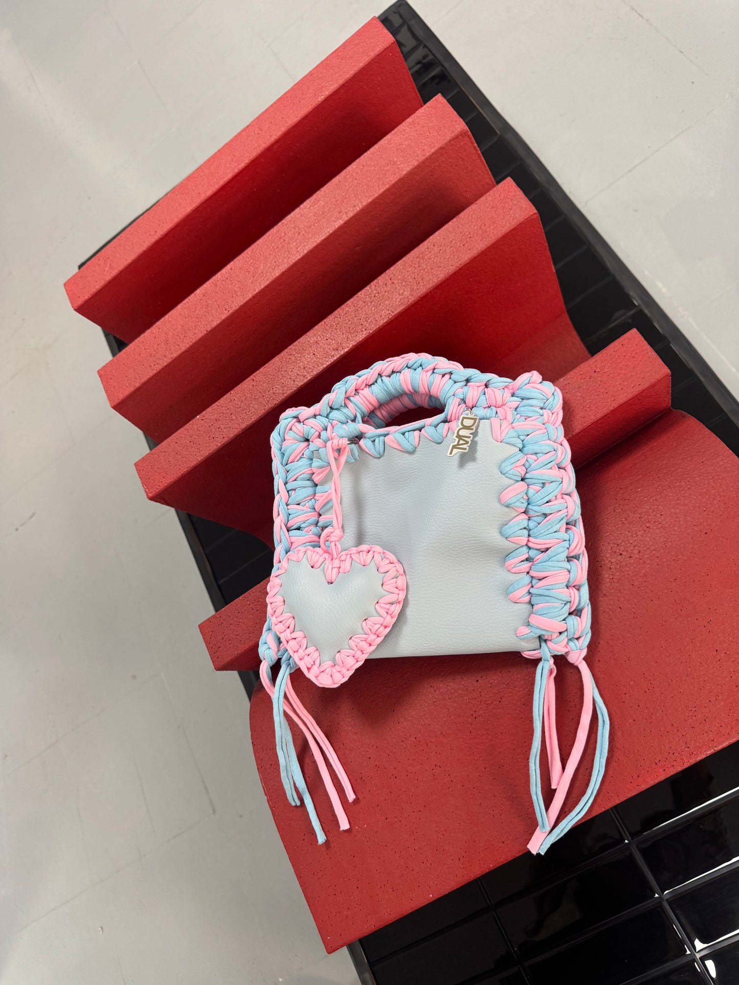 FUNNY BICOLORE CELESTE E ROSA CHARM CUORE 