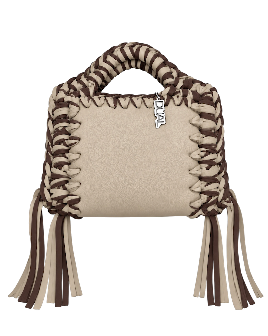 funny bicolore pelle e crochet beige e marrone