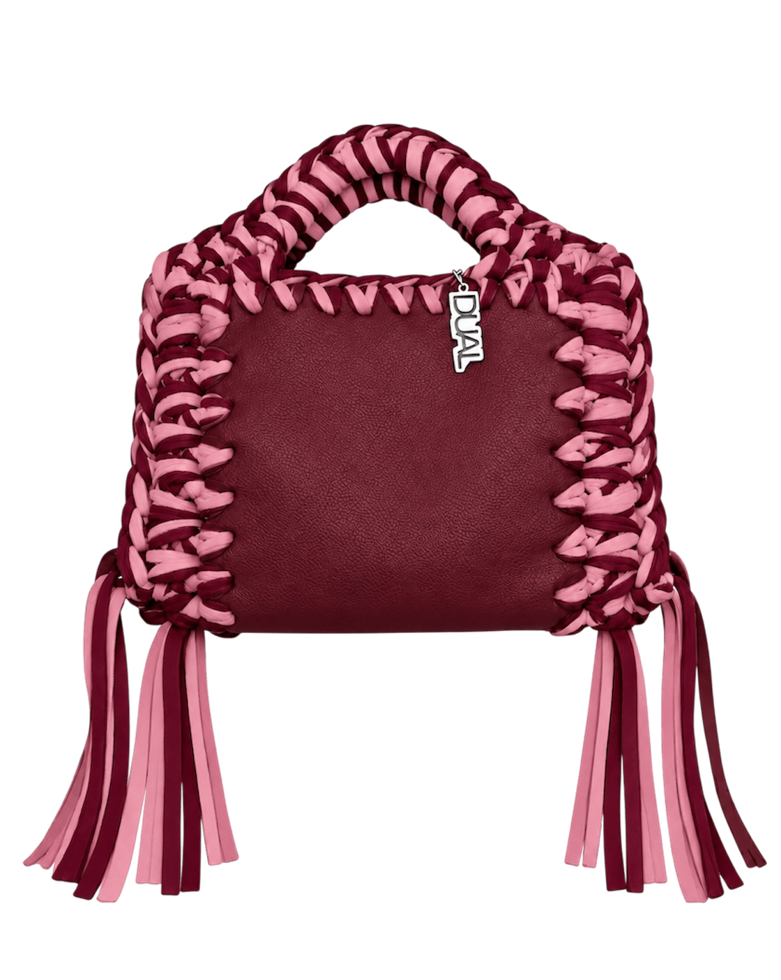 funny bicolore pelle e crochet bodeaux e rosa