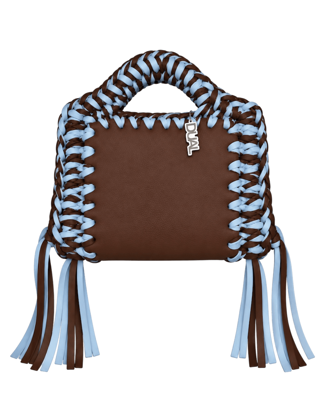 funny bicolore pelle e crochet marrone e celeste
