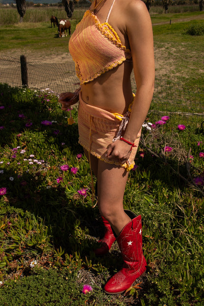 SET MAGLIERIA INDUSTRIALE GONNA E TOP GIALLO E ROSA.03