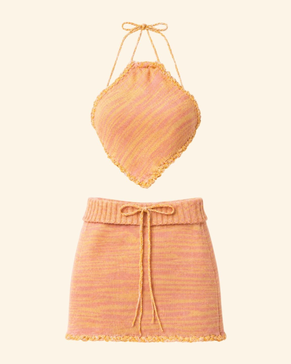 SET MAGLIERIA INDUSTRIALE GONNA E TOP GIALLO E ROSA