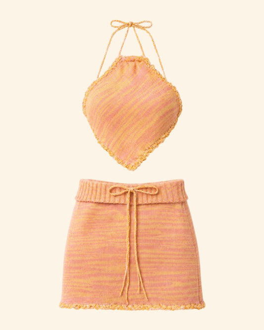 SET MAGLIERIA INDUSTRIALE GONNA E TOP GIALLO E ROSA