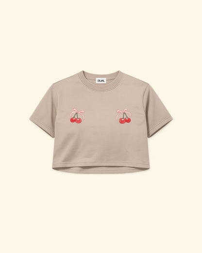 TSHIRT CROP SABBIA CHERRY STAMPA CILIGIA