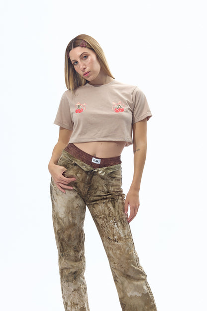 TSHIRT CROP SABBIA CHERRY STAMPA CILIGIA