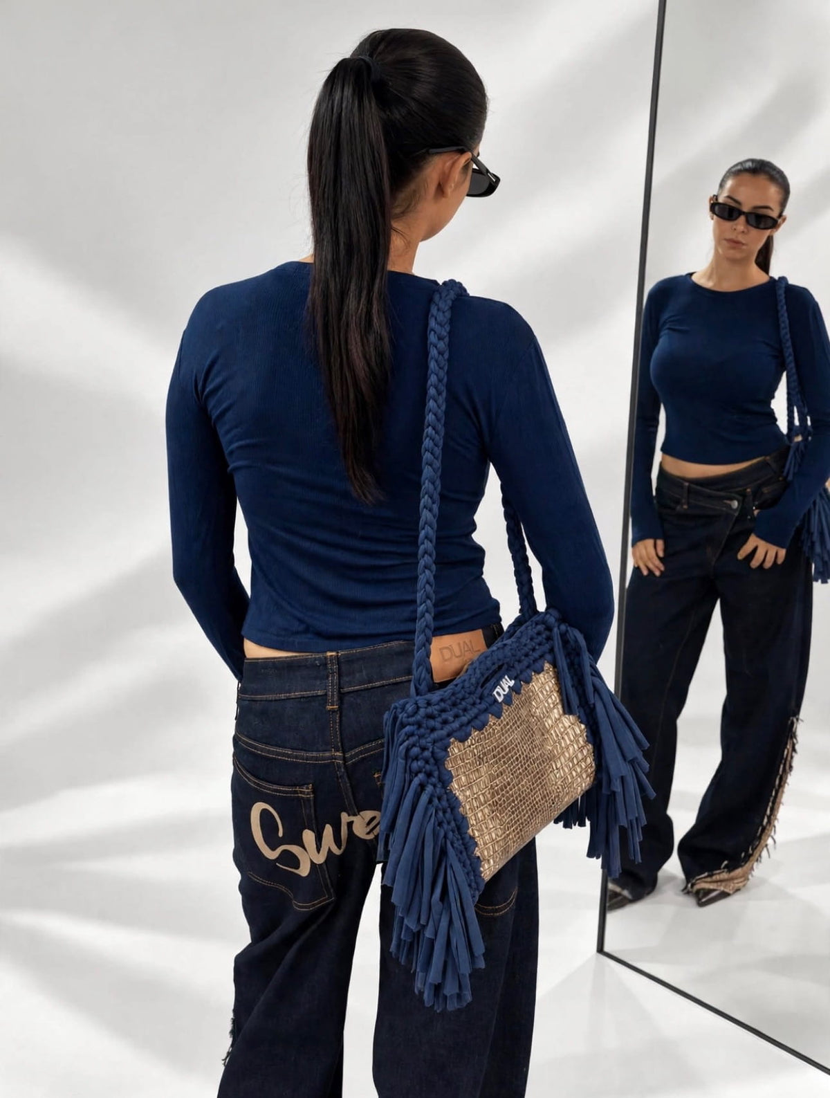 block bag animalier pitone blu