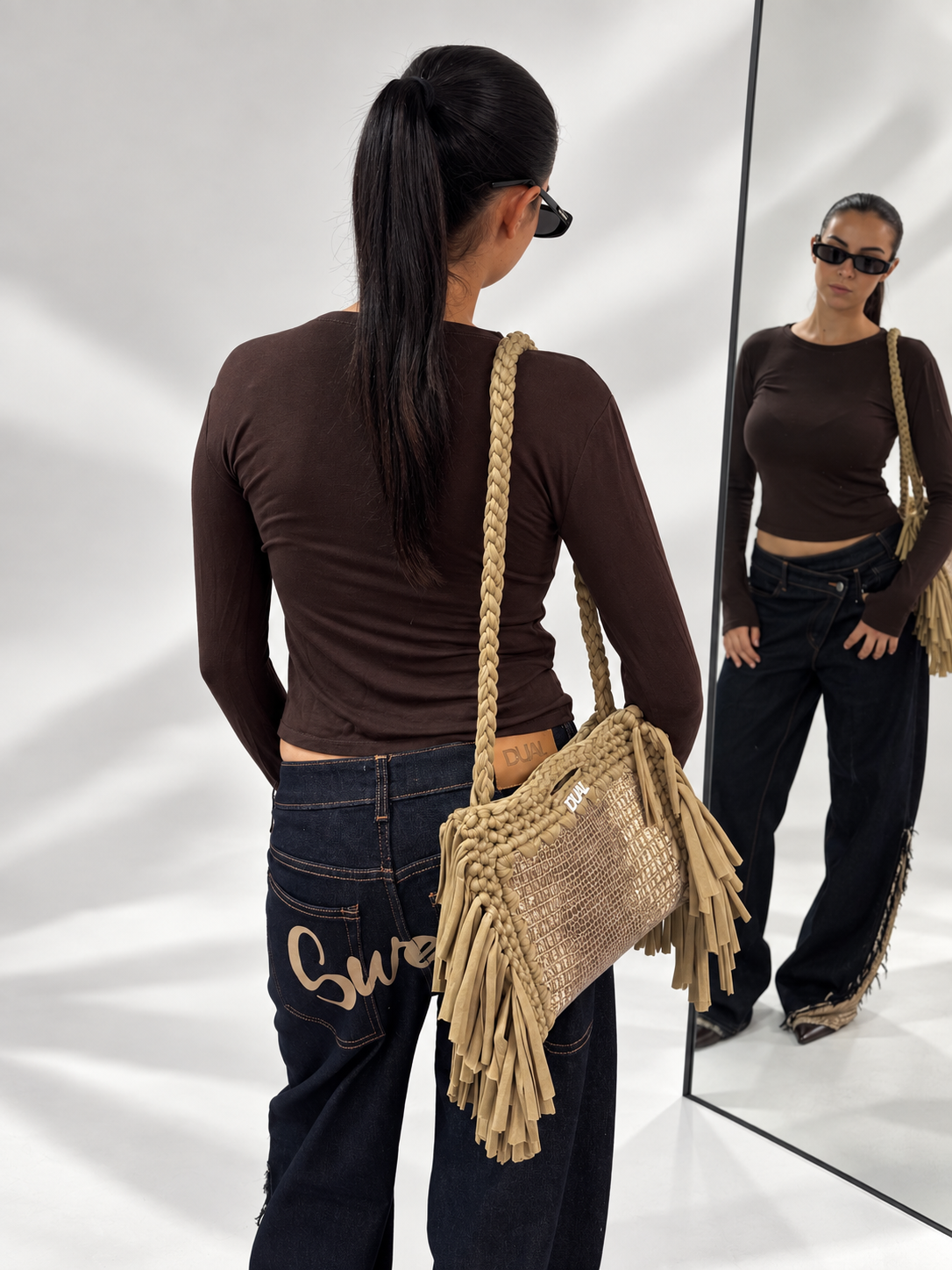borsa crochet animalier pitonata spalla block bag