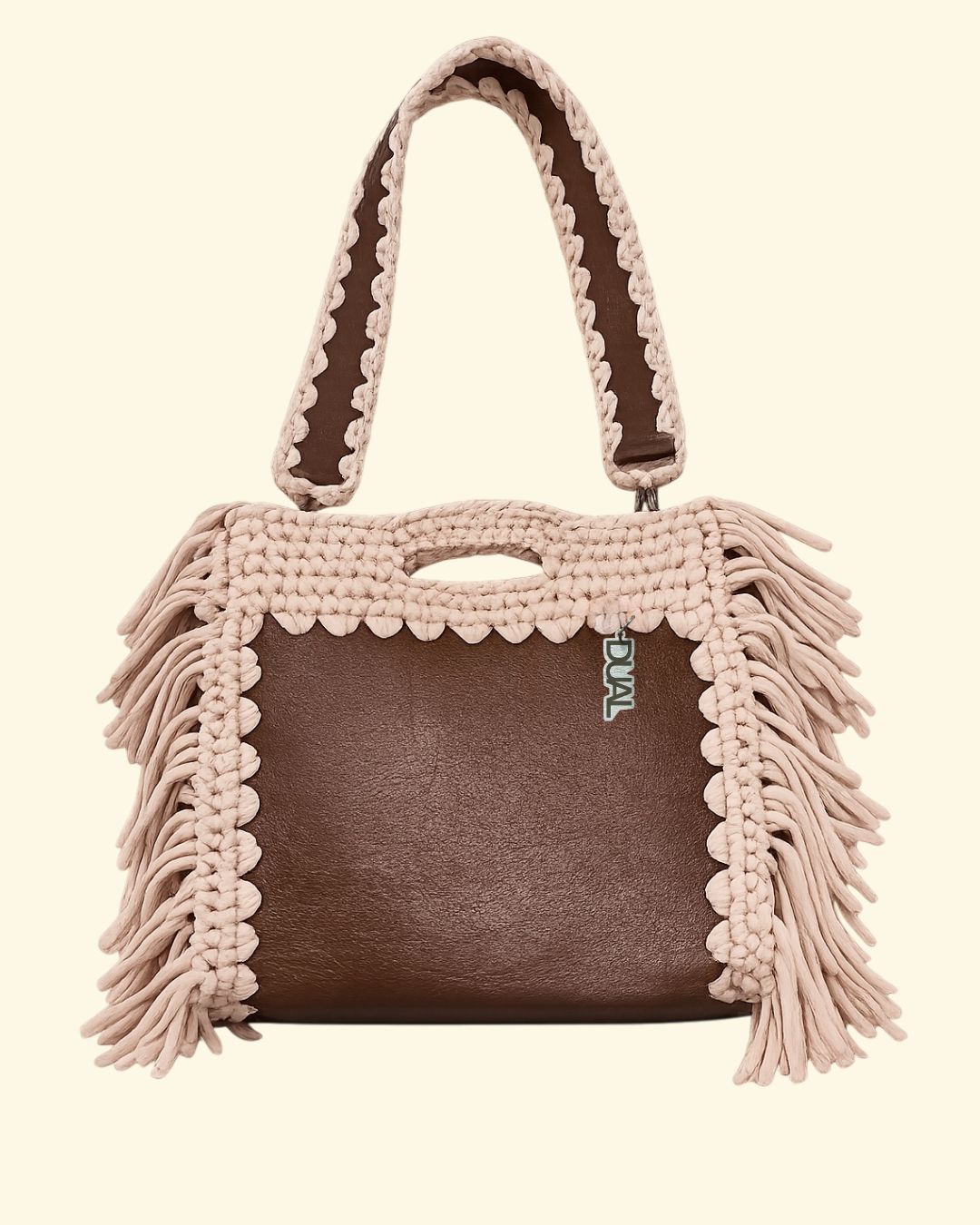 fluffy bag borsa crochet e pelle marrone e beige uncinetto
