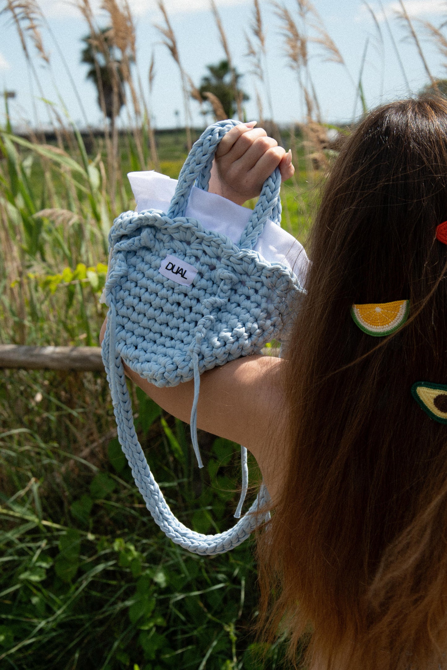 borsa crochet uncinetto celeste baby doll