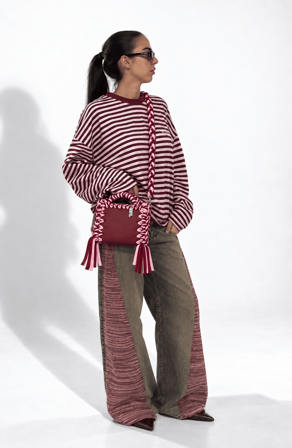 borsa funny bicolore vita bordeaux rosa