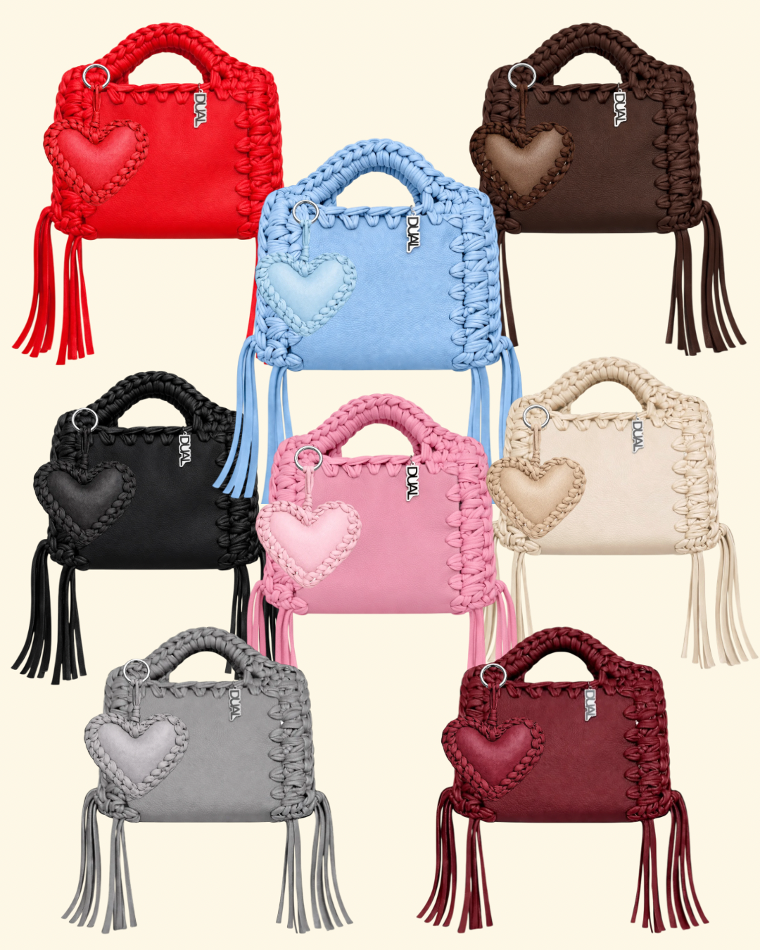 borsa uncinetto monocolore pelle e crochet tutte le varianti colore