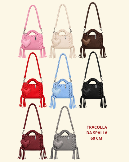 borsa uncinetto monocolore pelle e crochet con tracolle da 60cm 