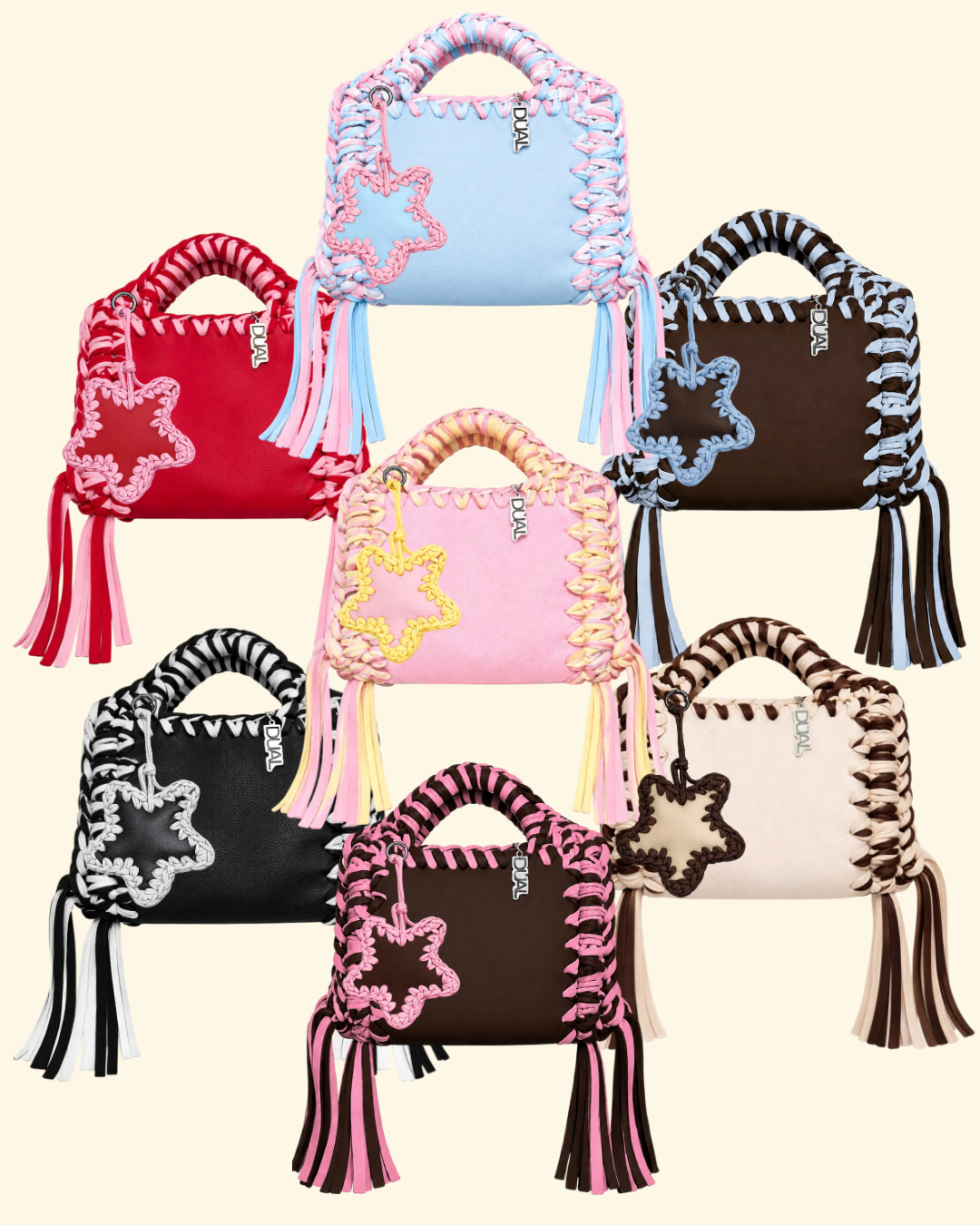 borse uncinetto funny bicolore pelle e crochet con stella charm