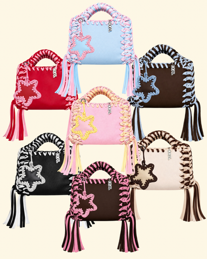 borse uncinetto funny bicolore pelle e crochet con stella charm