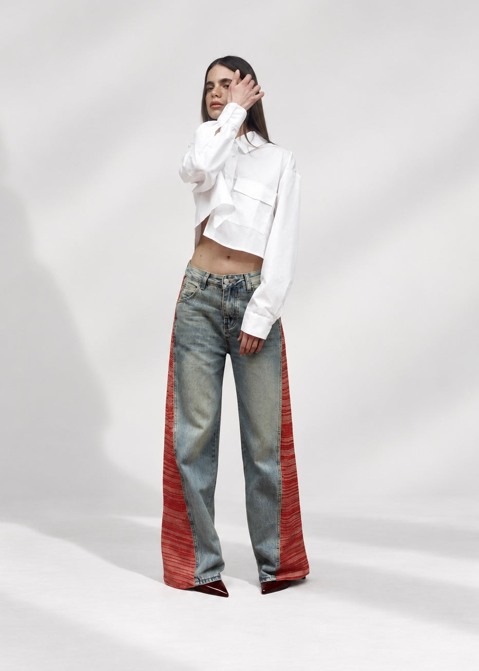 camicia crop lacci jeans maglieria rosa