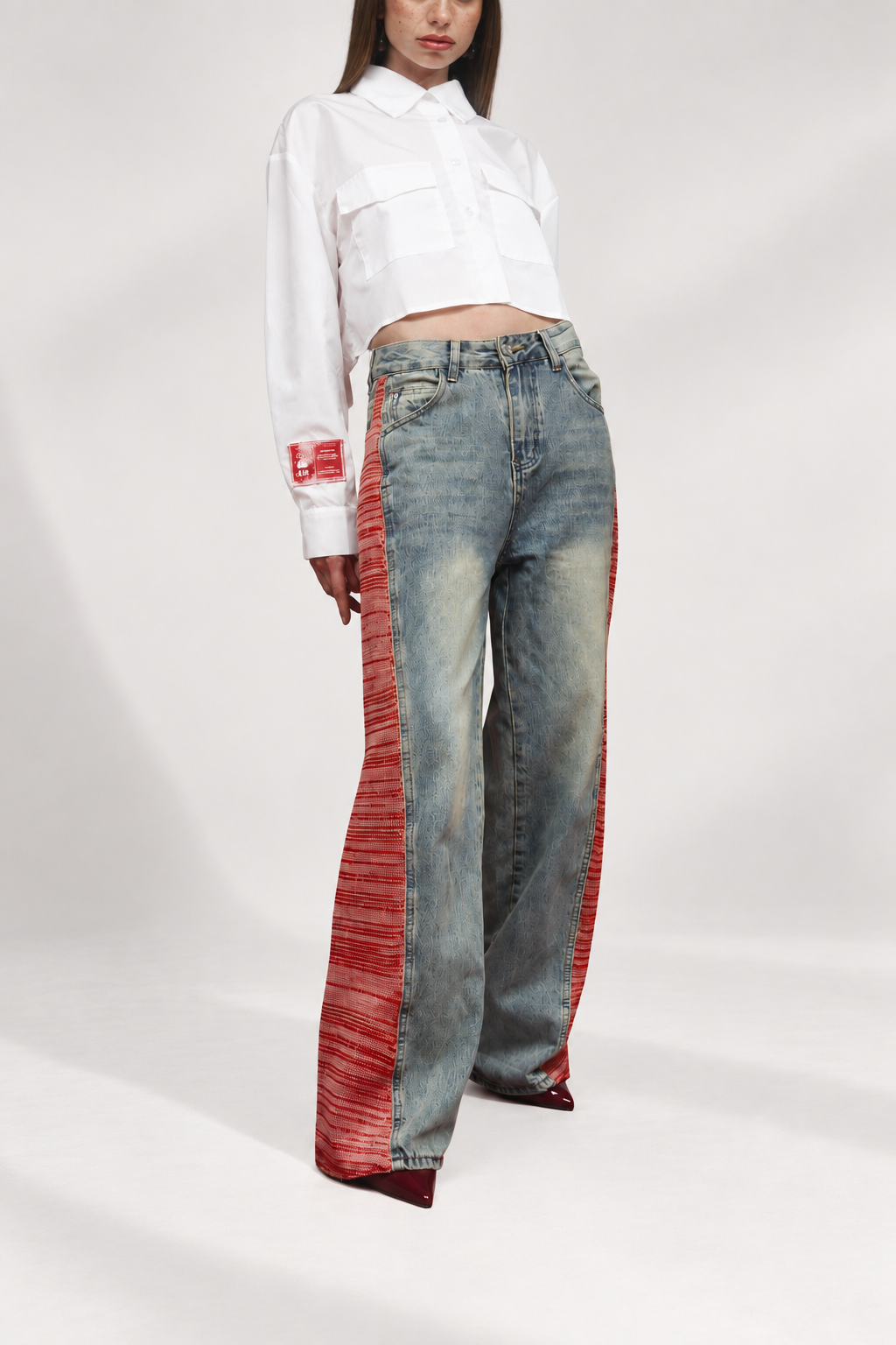camicia crop lacci jeans maglieria rosa