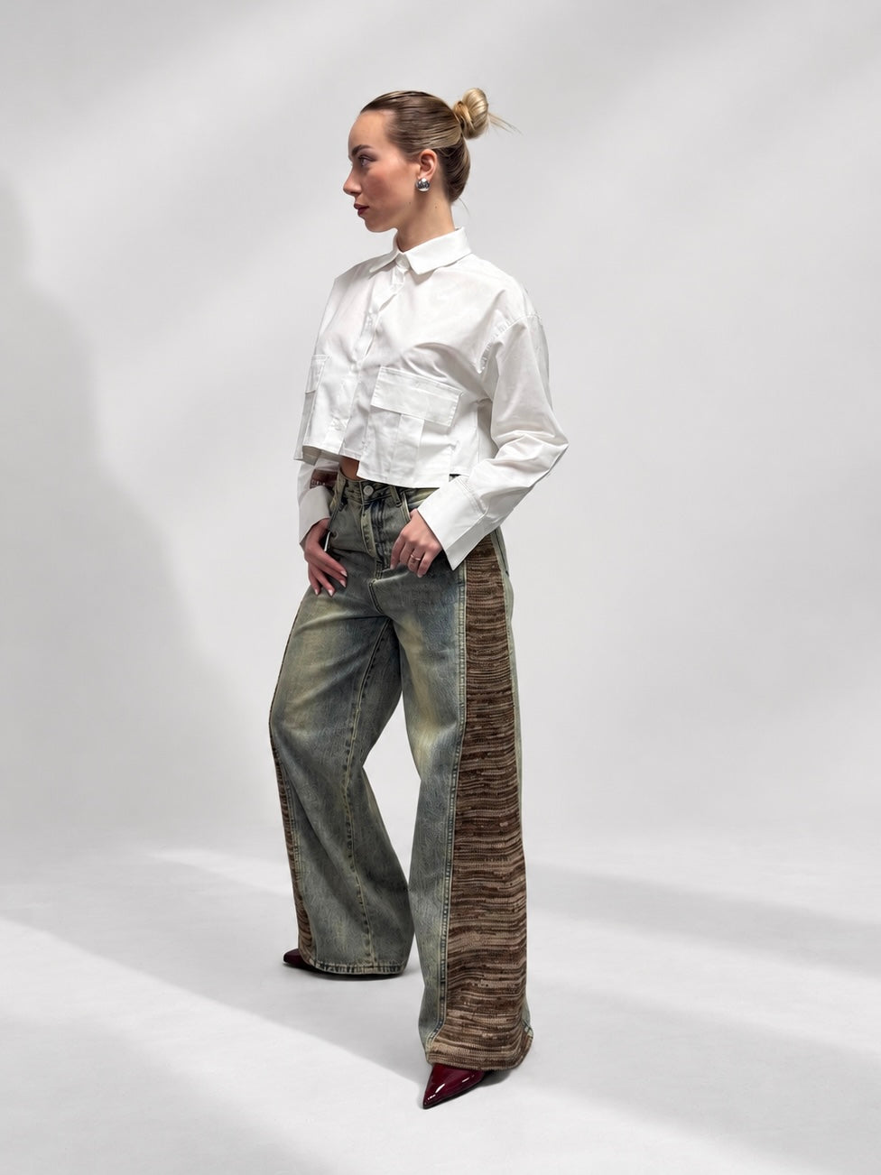 camicia crop  lacci maglieria jeans maglieria 