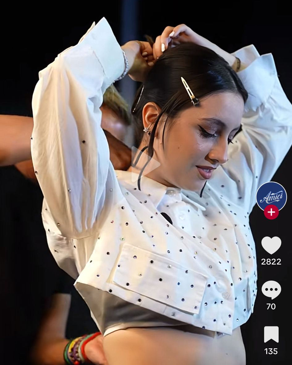 angy cantante amici di maria de filippi custom camicia con strass per mediaset
