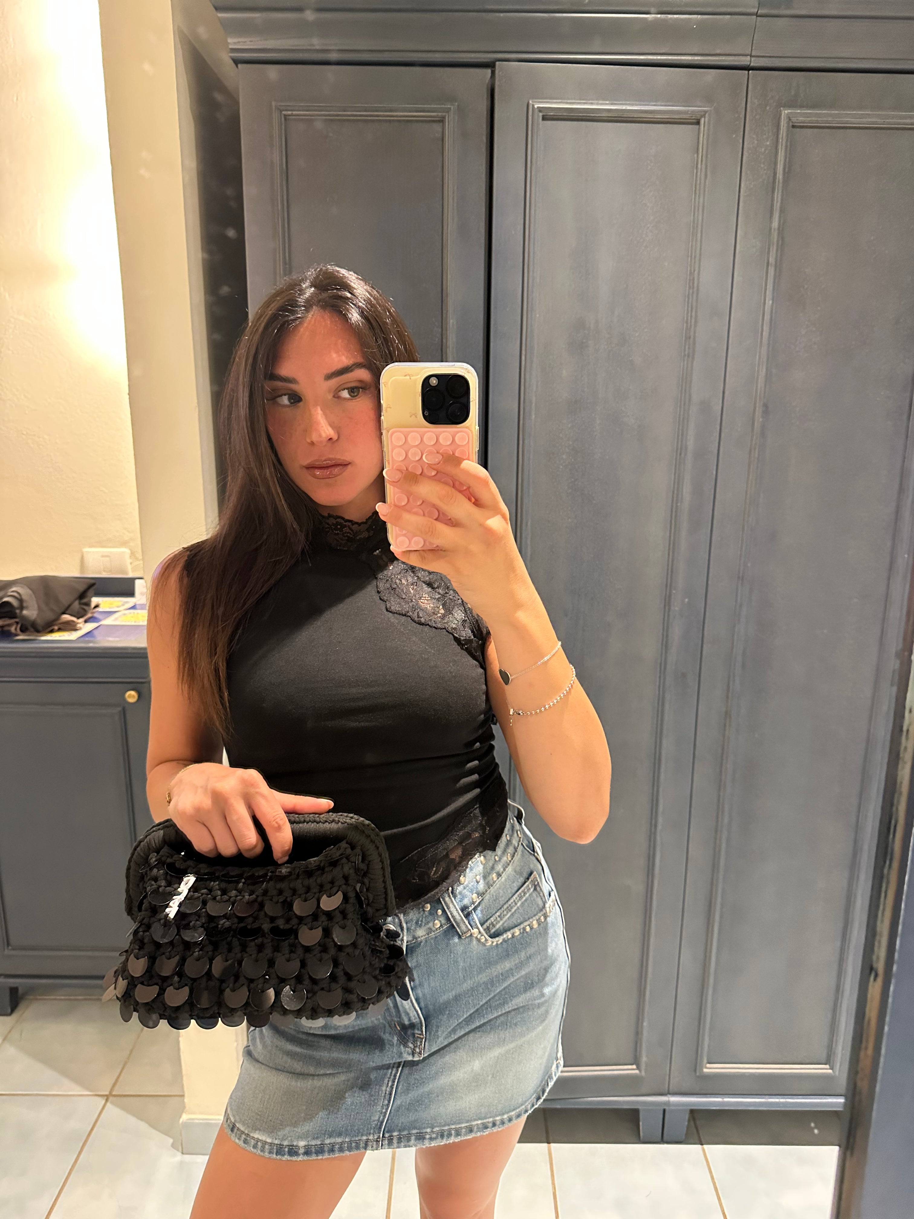 clutch paillettes nera borsa uncinetto crochet