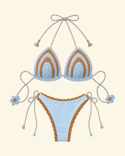 costume uncinetto crochet davanti beige e celeste