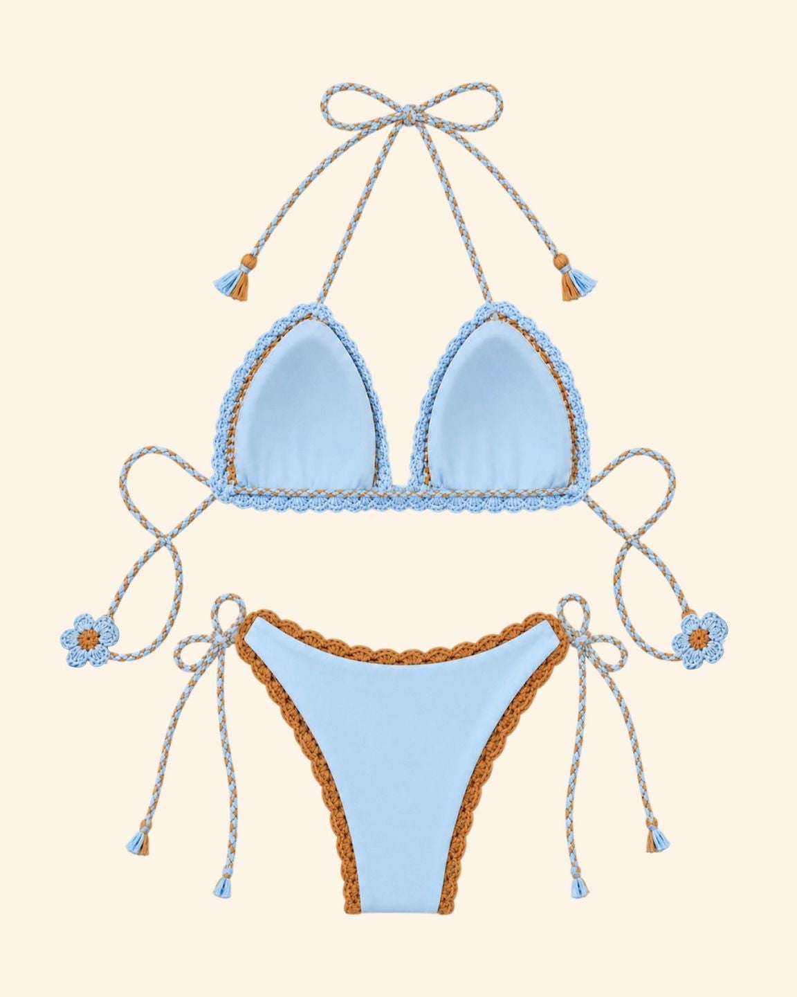 costume uncinetto crochet dietro beige e celeste