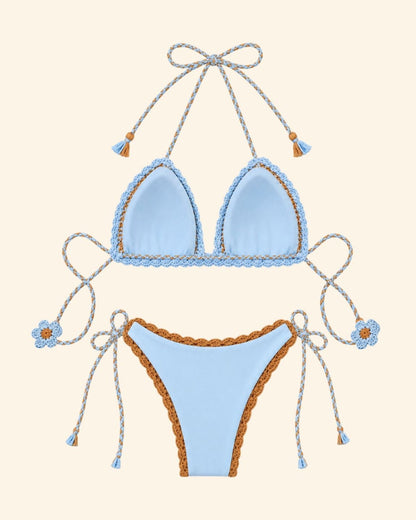 costume uncinetto crochet dietro beige e celeste