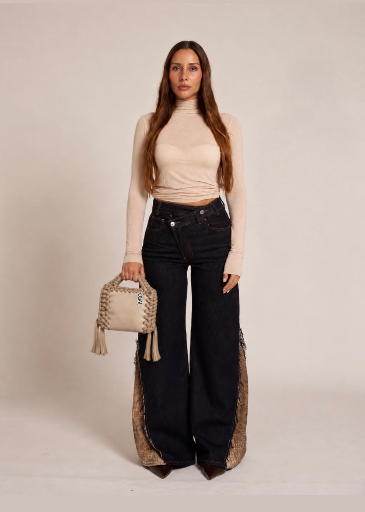 fiunny monocolore pelle crochet beige jeans sweetie animalier pitonata