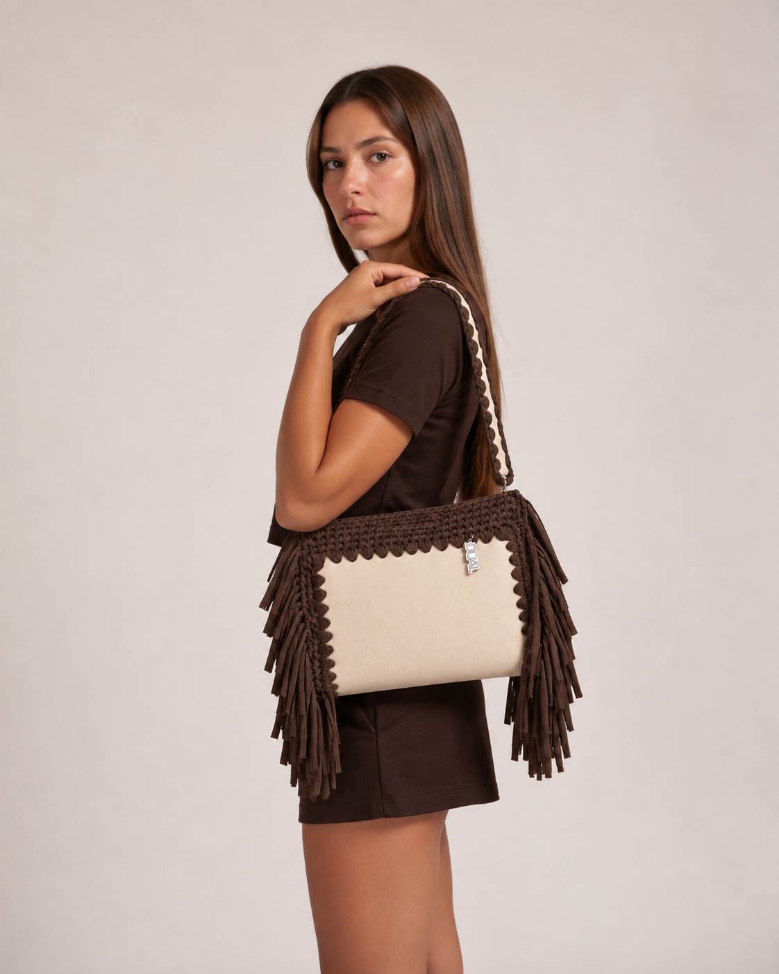 fluffy bag beige marrone