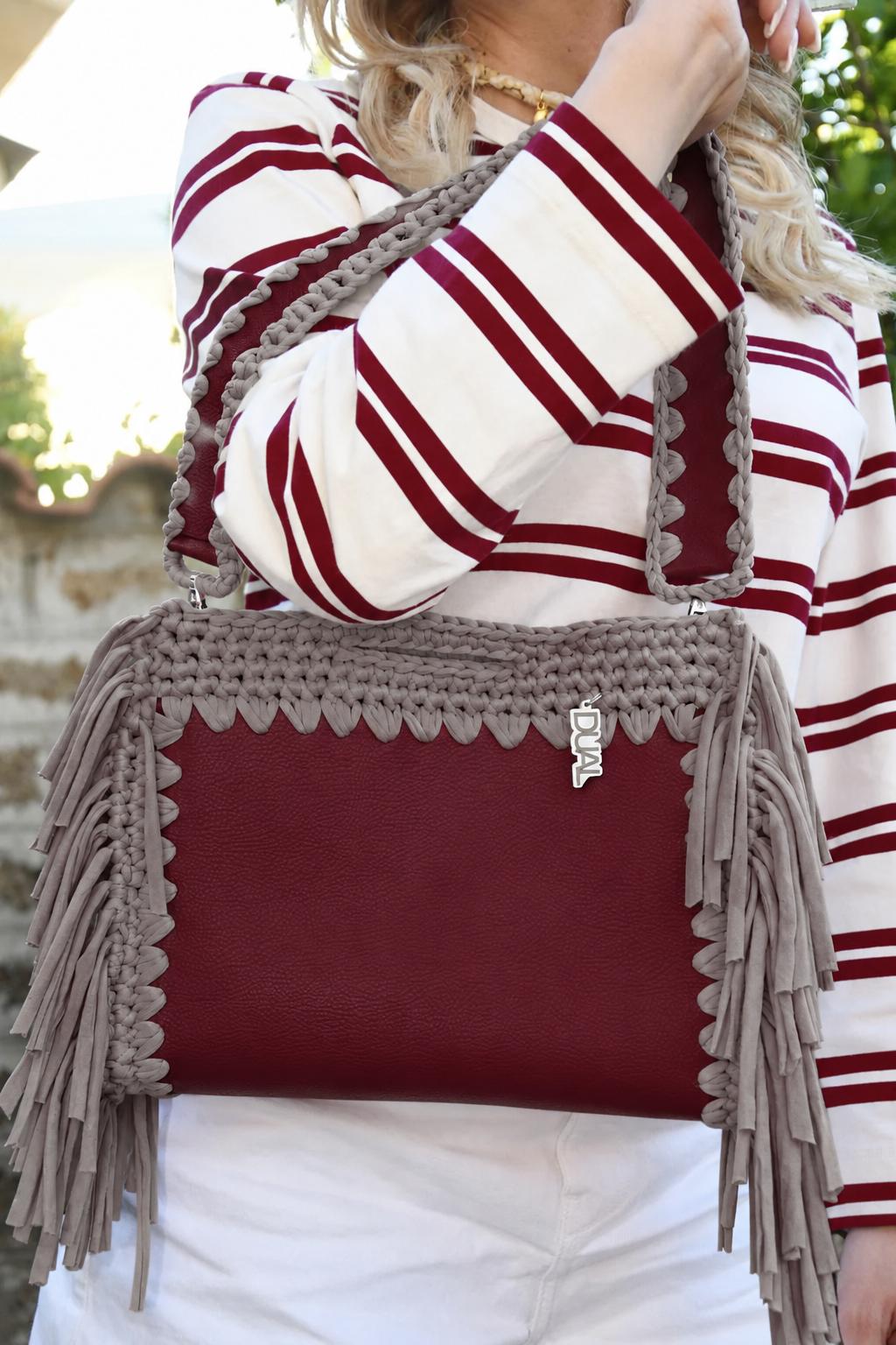 fluffy bag bordeaux grigio