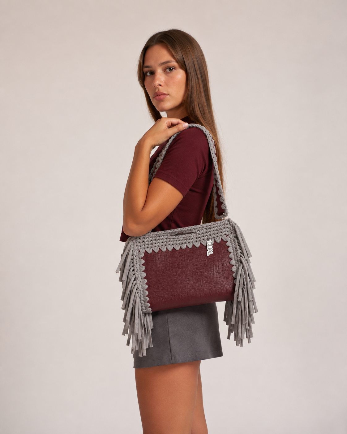 fluffy bag bordeaux grigio