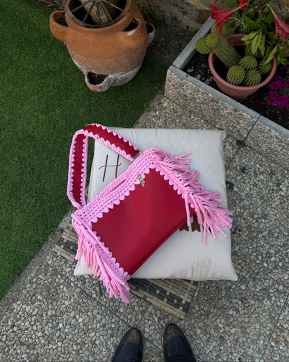 fluffy bag borsa crochet uncinetto rosso e rosa