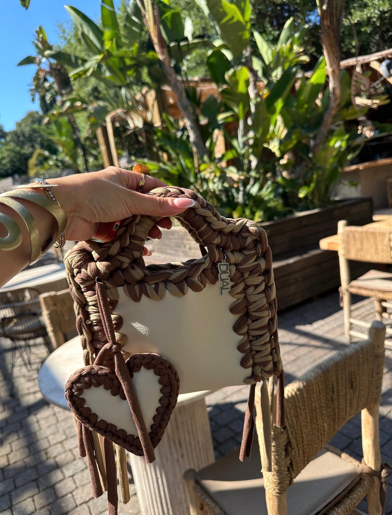 FUNNY BICOLORE PELLE BEIGE E MARRONE CHARM CUORE
