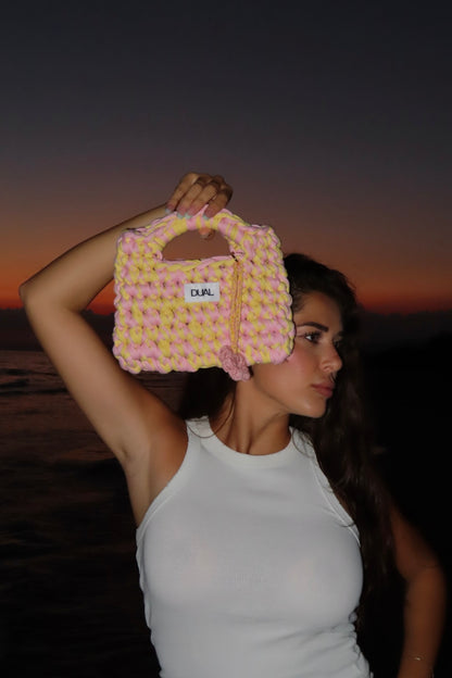 funny bicolor rosa e gialla borsa uncinetto crochet