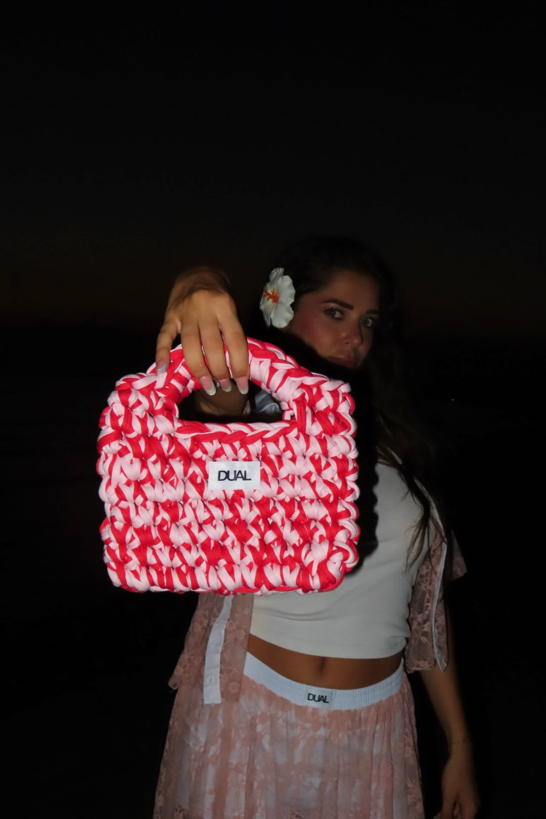 funny bicolor rosa e rosso borsa uncinetto crochet