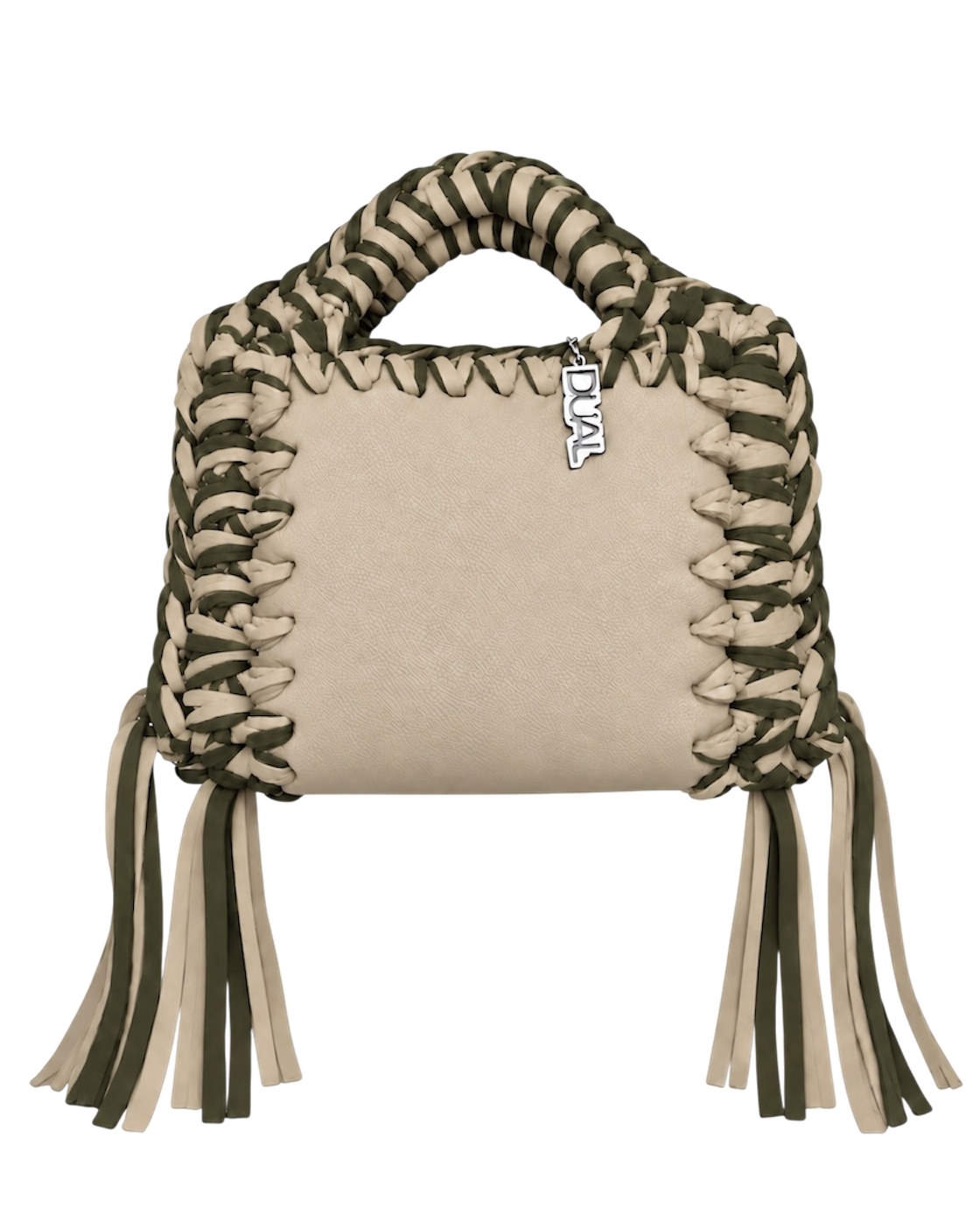 funny bicolore pelle e crochet beige e verde