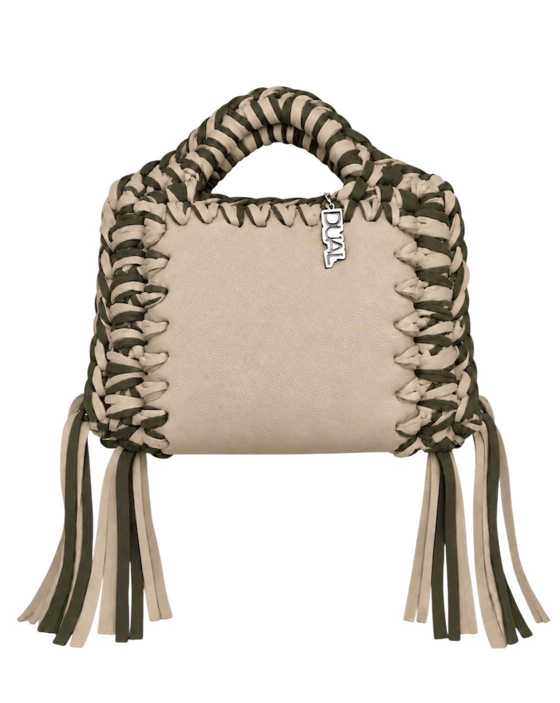 funny bicolore pelle e crochet beige e verde