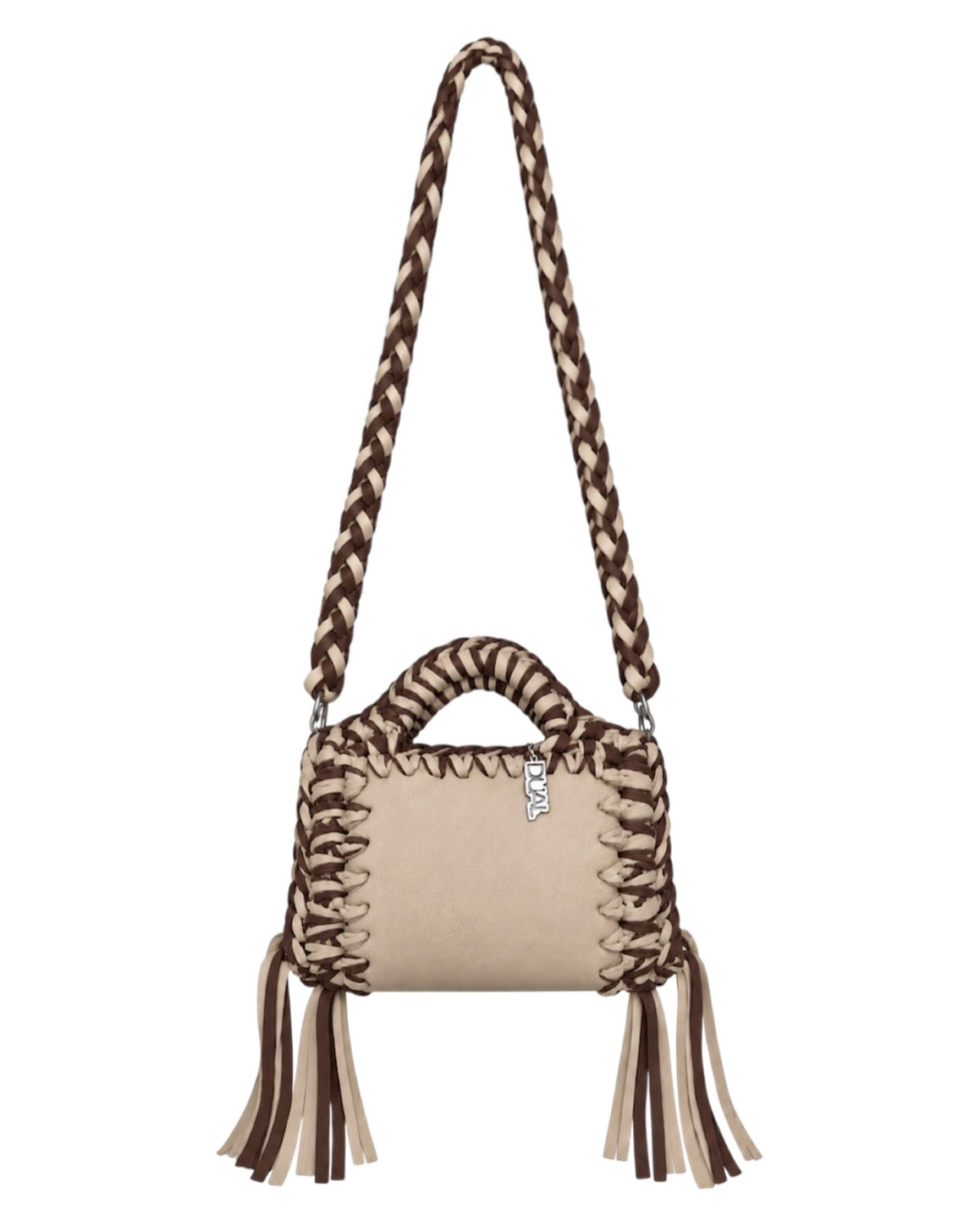 funny bicolore beige marrone pelle crochet 