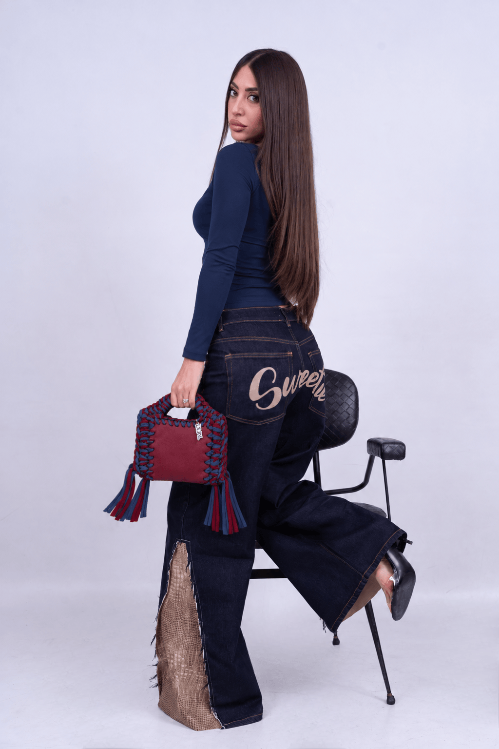 funny bicolore bordeaux blu pelle crochet 